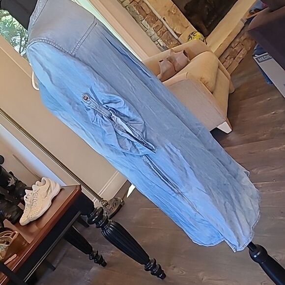 Twelve Blue Bamboo/Cotton Blend Quarter Sleeve Tie Front Mini Dress - Picture 3 of 11